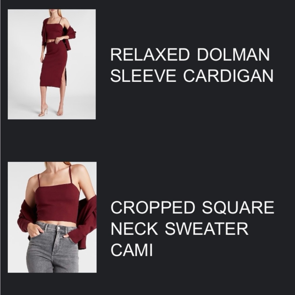 Express Burgundy Women's Skirt, cami and cardigan set - Picture 5 of 5